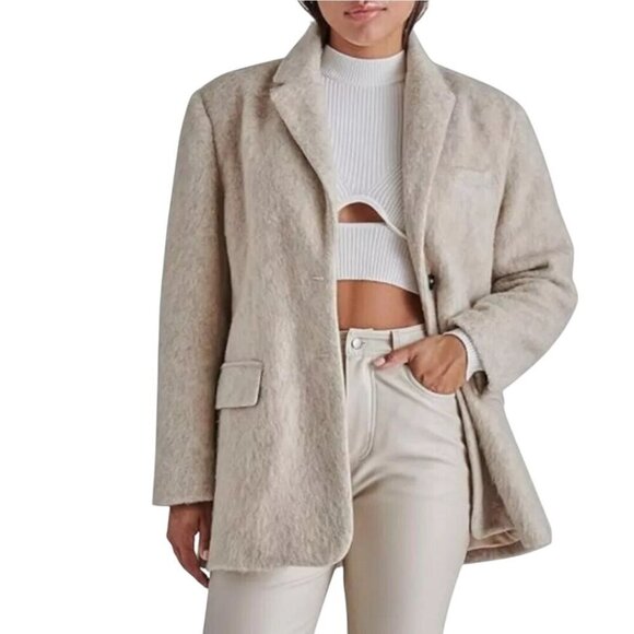 Steve Madden Nana Blazer Jacket Neutral Wool Blend Patch Pockets Size XS - Picture 6 of 12